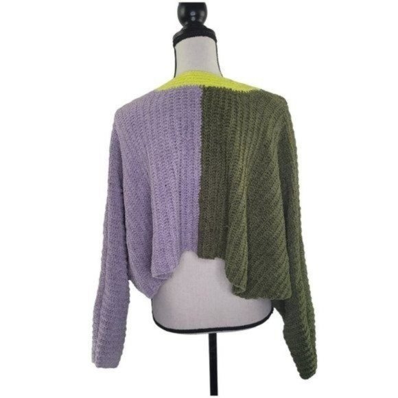 Urban Outfitters colorblock dolman cropped button cardigan oversized sweater XS - Picture 4 of 8